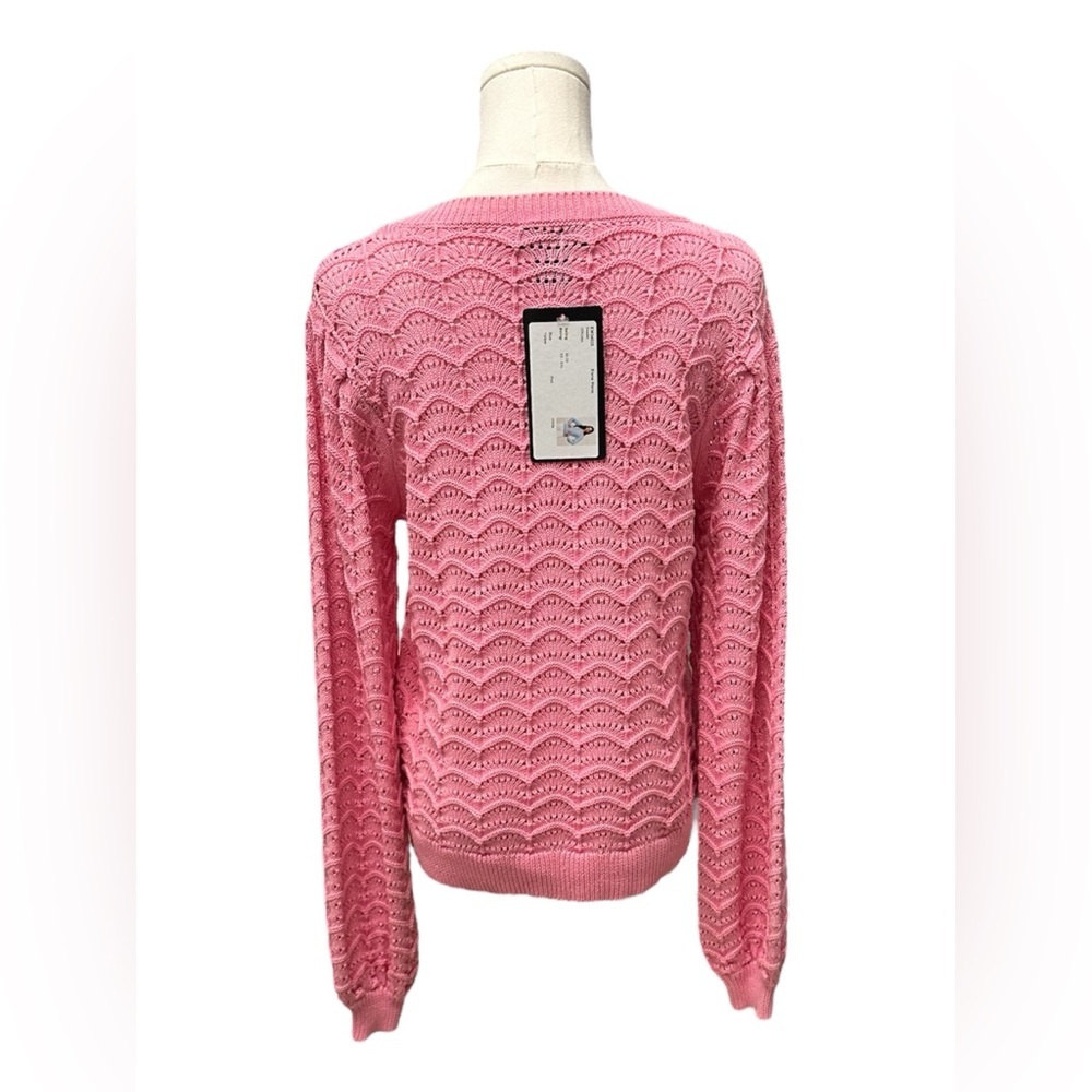 ELENA WANG Spring 2025 Collection Pink Knit Sweater All Season Size Sm $110 NWT - Picture 5 of 10